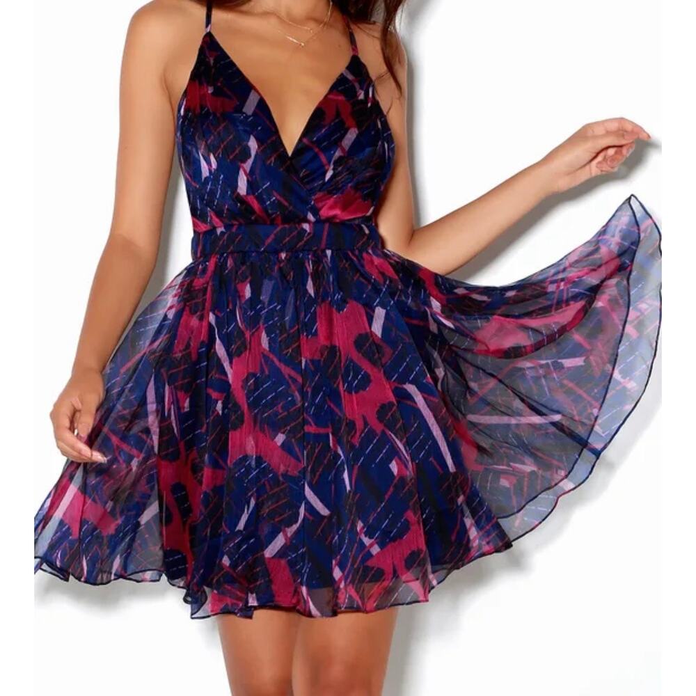 LULUS NwT Britannia Navy Blue Print Skater Dress Size M